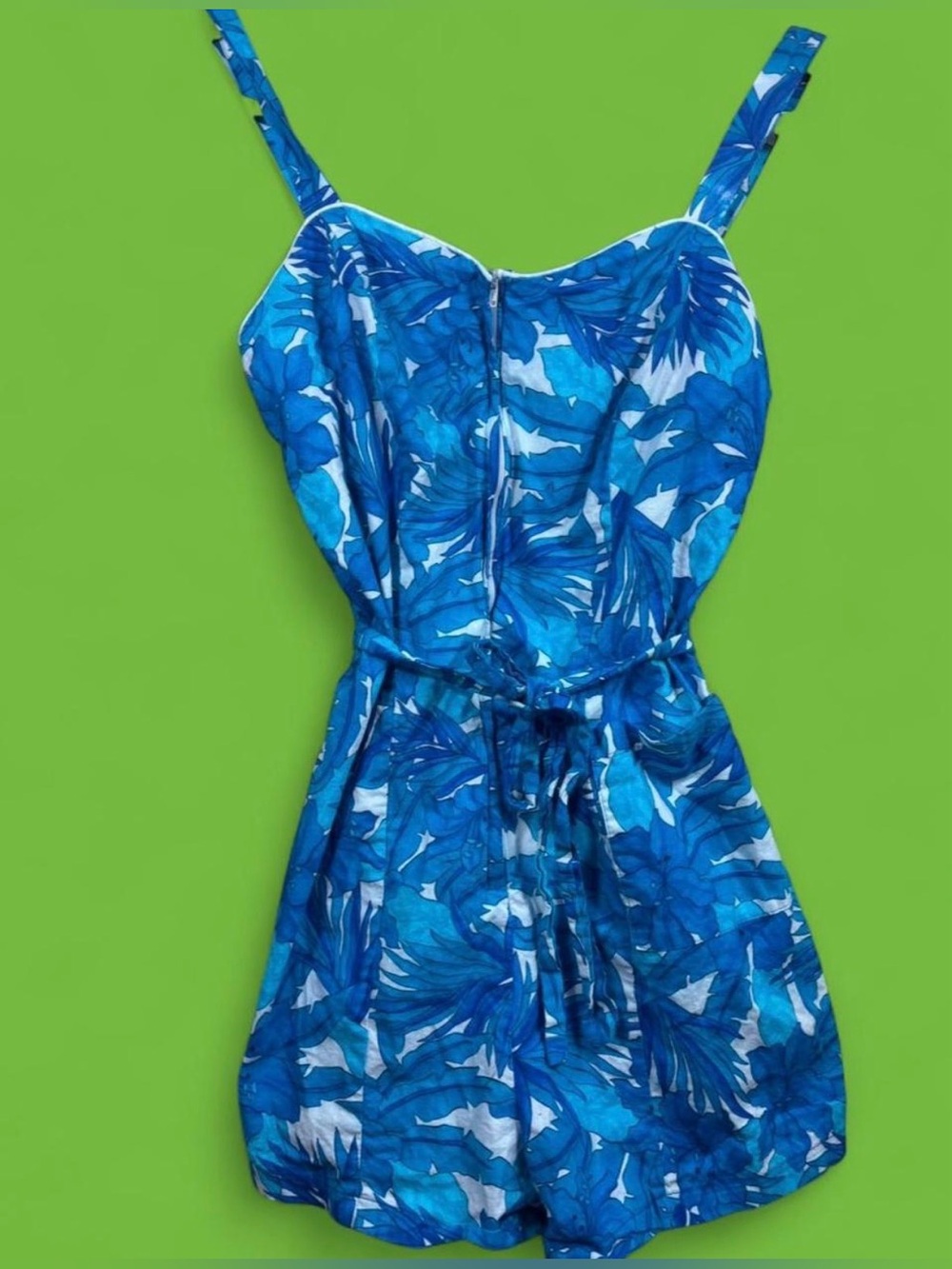Vintage CEEB 50s/60s playsuit tropical 100% cotton Blue floral swim suit romper